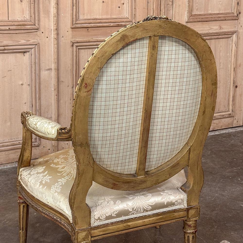 Pair 19th Century French Louis XVI Giltwood Armchairs ~ Fauteuils For Sale 12
