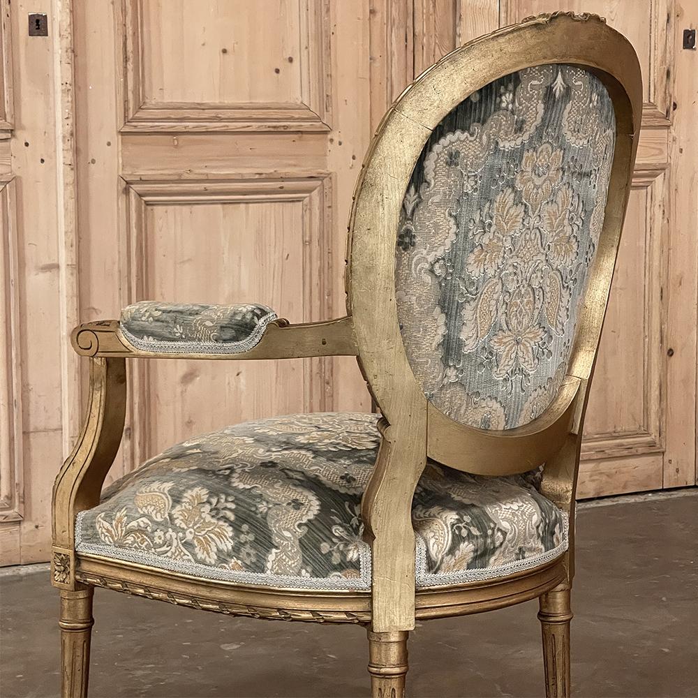 Pair 19th Century French Louis XVI Giltwood Armchairs ~ Fauteuils For Sale 13