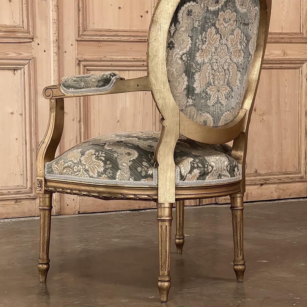 Pair 19th Century French Louis XVI Giltwood Armchairs ~ Fauteuils For Sale 14