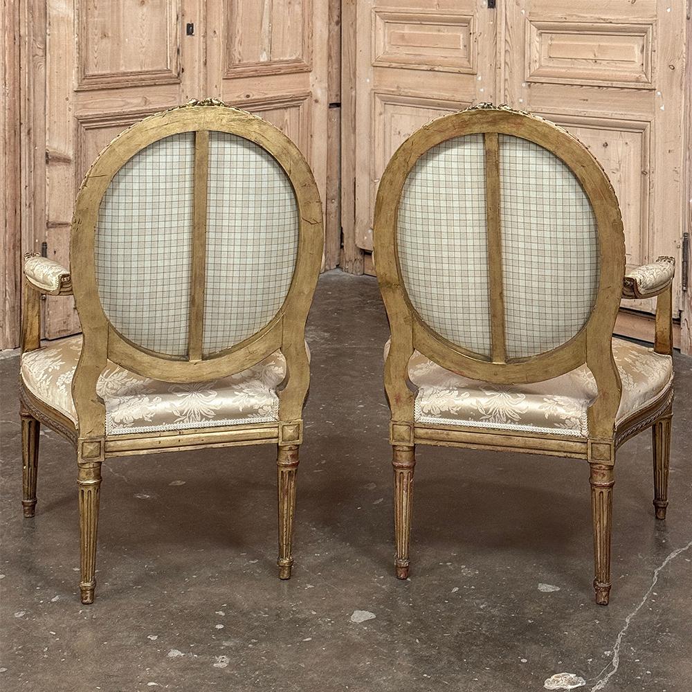 Pair 19th Century French Louis XVI Giltwood Armchairs ~ Fauteuils For Sale 14