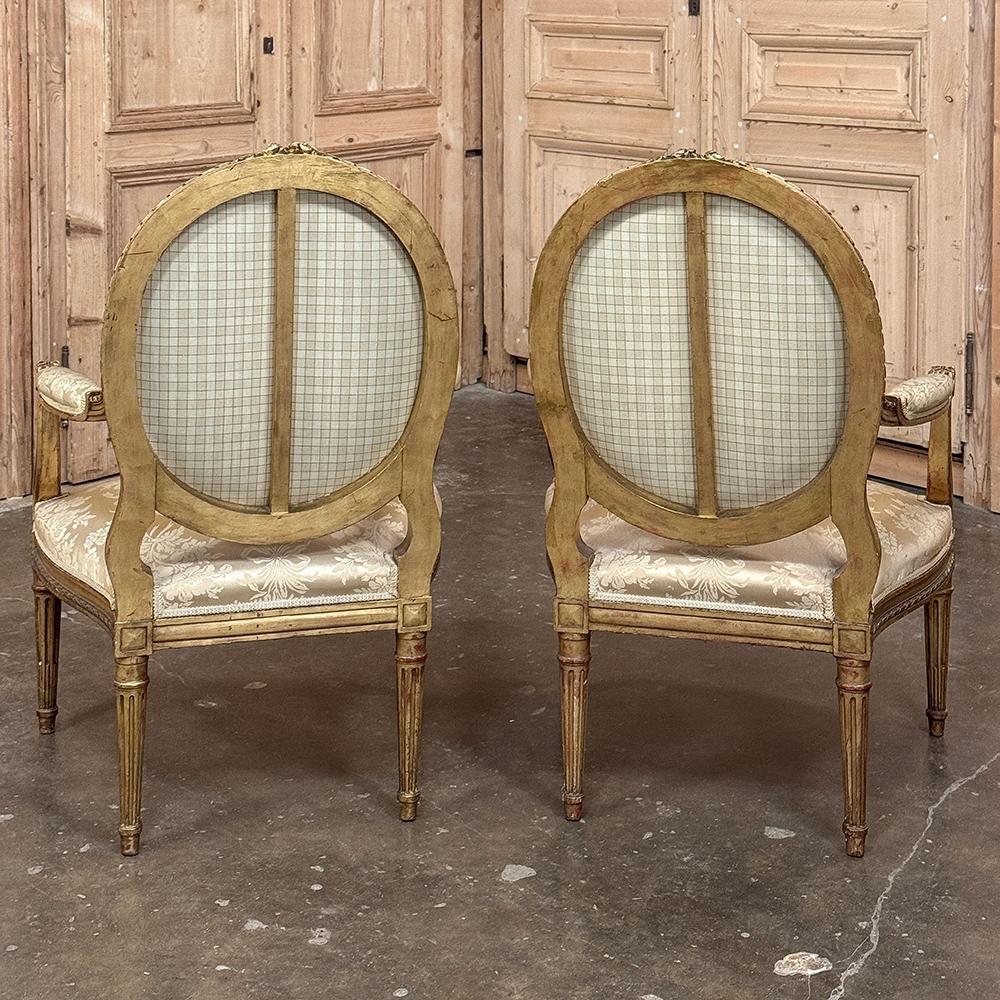 Pair 19th Century French Louis XVI Giltwood Armchairs ~ Fauteuils For Sale 14