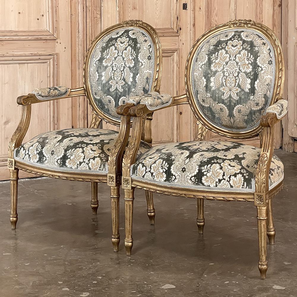 Pair 19th Century French Louis XVI Giltwood Armchairs ~ Fauteuils In Good Condition For Sale In Dallas, TX