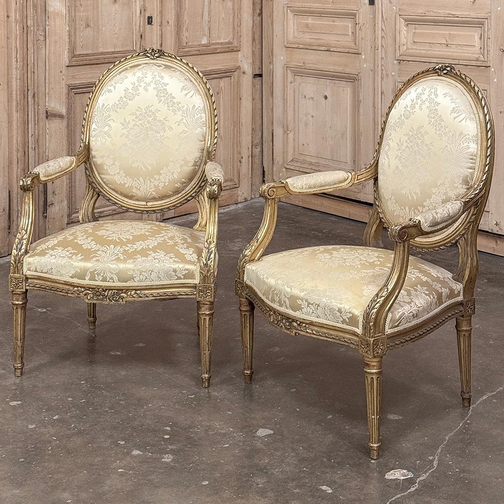 Pair 19th Century French Louis XVI Giltwood Armchairs ~ Fauteuils In Good Condition For Sale In Dallas, TX