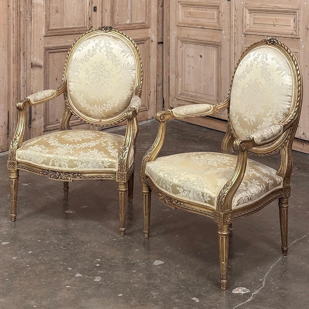 Pair 19th Century French Louis XVI Giltwood Armchairs ~ Fauteuils In Good Condition For Sale In Dallas, TX