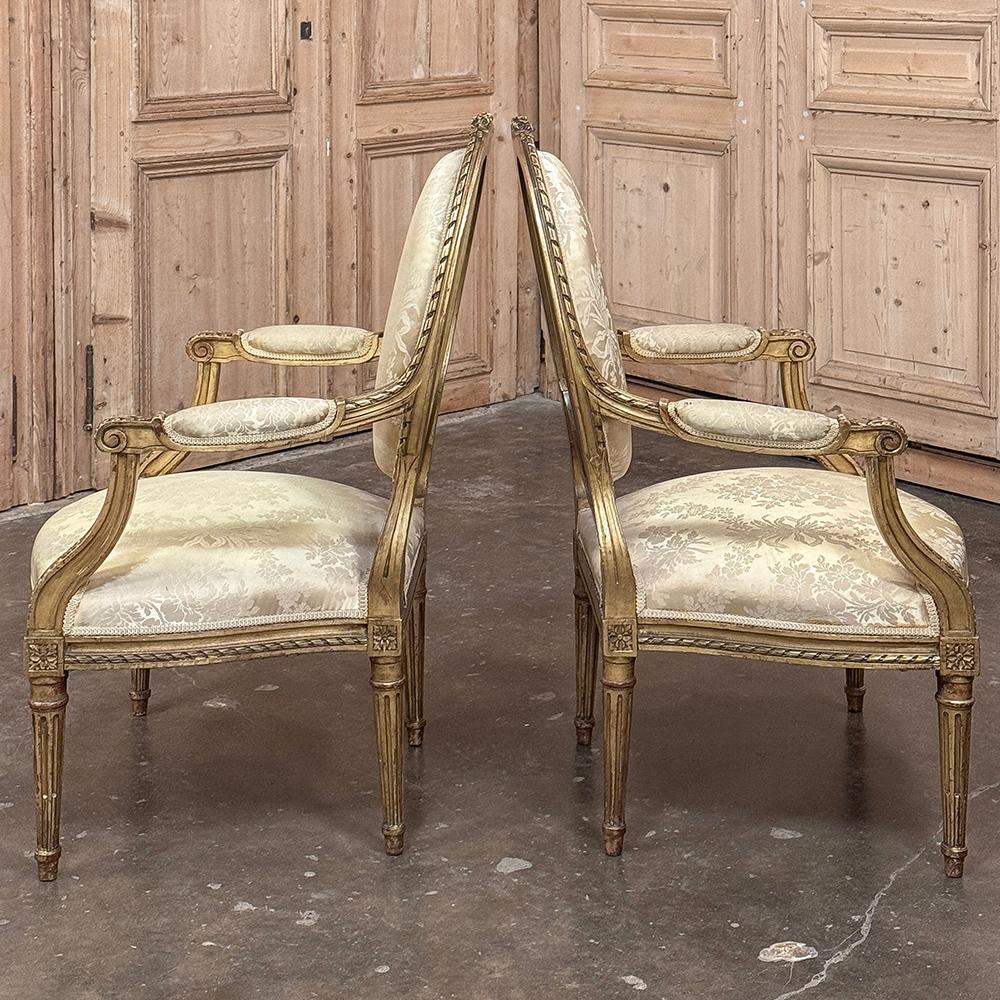 Pair 19th Century French Louis XVI Giltwood Armchairs ~ Fauteuils For Sale 1