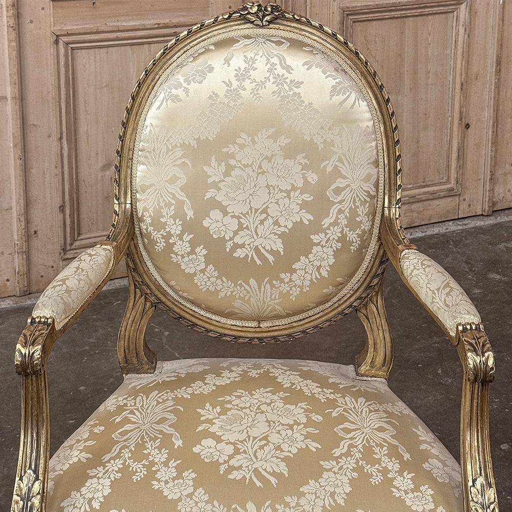Pair 19th Century French Louis XVI Giltwood Armchairs ~ Fauteuils For Sale 2
