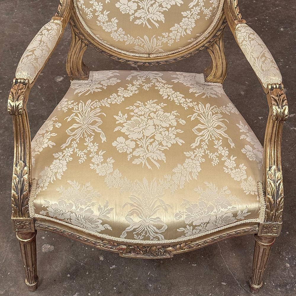 Pair 19th Century French Louis XVI Giltwood Armchairs ~ Fauteuils For Sale 3