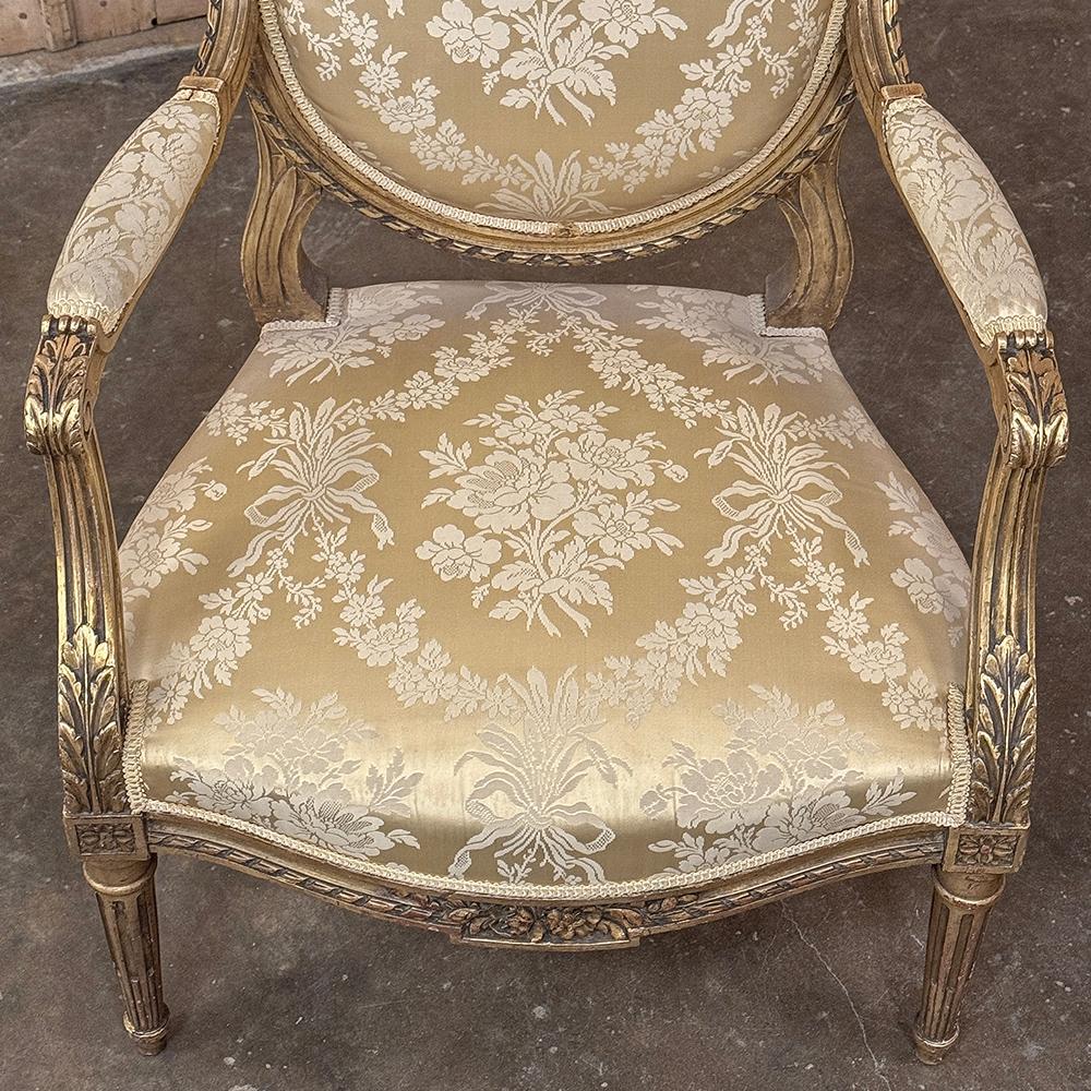 Pair 19th Century French Louis XVI Giltwood Armchairs ~ Fauteuils For Sale 3