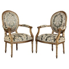 Pair 19th Century French Louis XVI Giltwood Armchairs ~ Fauteuils