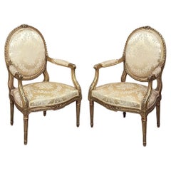 Paire de fauteuils en bois doré Louis XVI du 19ème siècle ~ Fauteuils