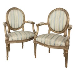 Pair of 19th Century French Louis XVI Giltwood Armchairs
