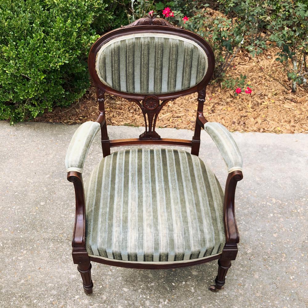 Pair 19th Century French Louis XVI Mahogany Armchairs ~ Fauteuils For Sale 5