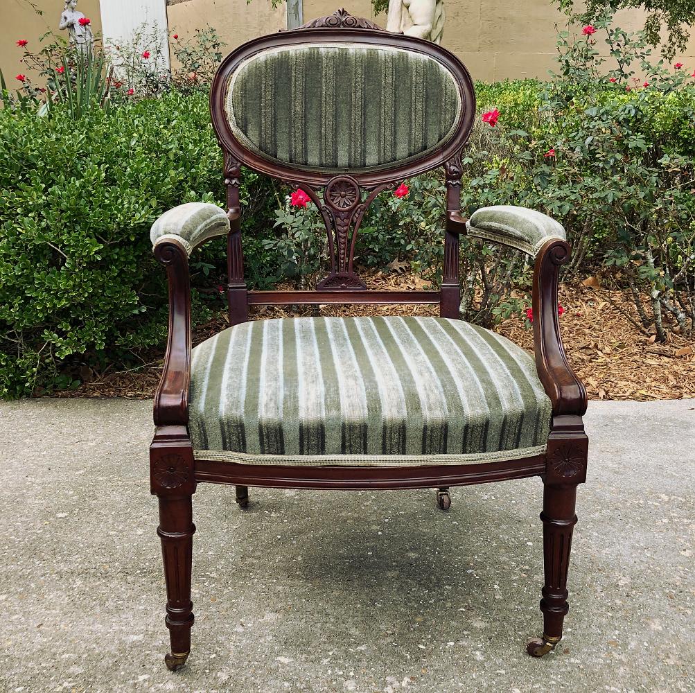 Pair 19th Century French Louis XVI Mahogany Armchairs ~ Fauteuils For Sale 6