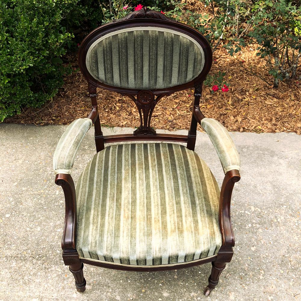 Pair 19th Century French Louis XVI Mahogany Armchairs ~ Fauteuils For Sale 8