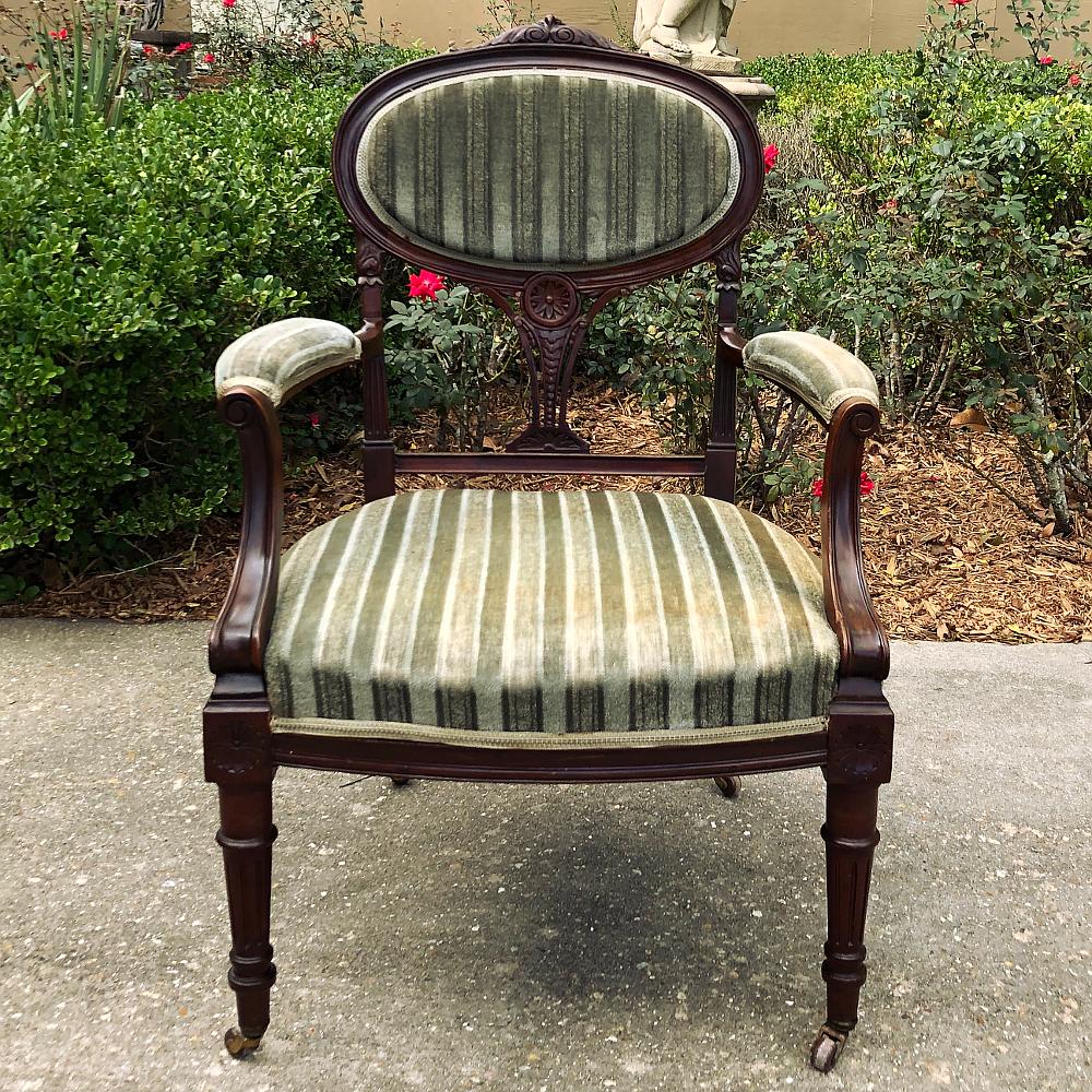 Pair 19th Century French Louis XVI Mahogany Armchairs ~ Fauteuils In Good Condition For Sale In Dallas, TX