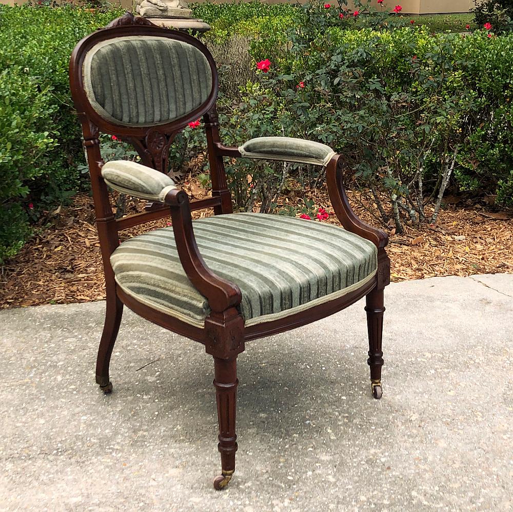 Late 19th Century Pair 19th Century French Louis XVI Mahogany Armchairs ~ Fauteuils For Sale