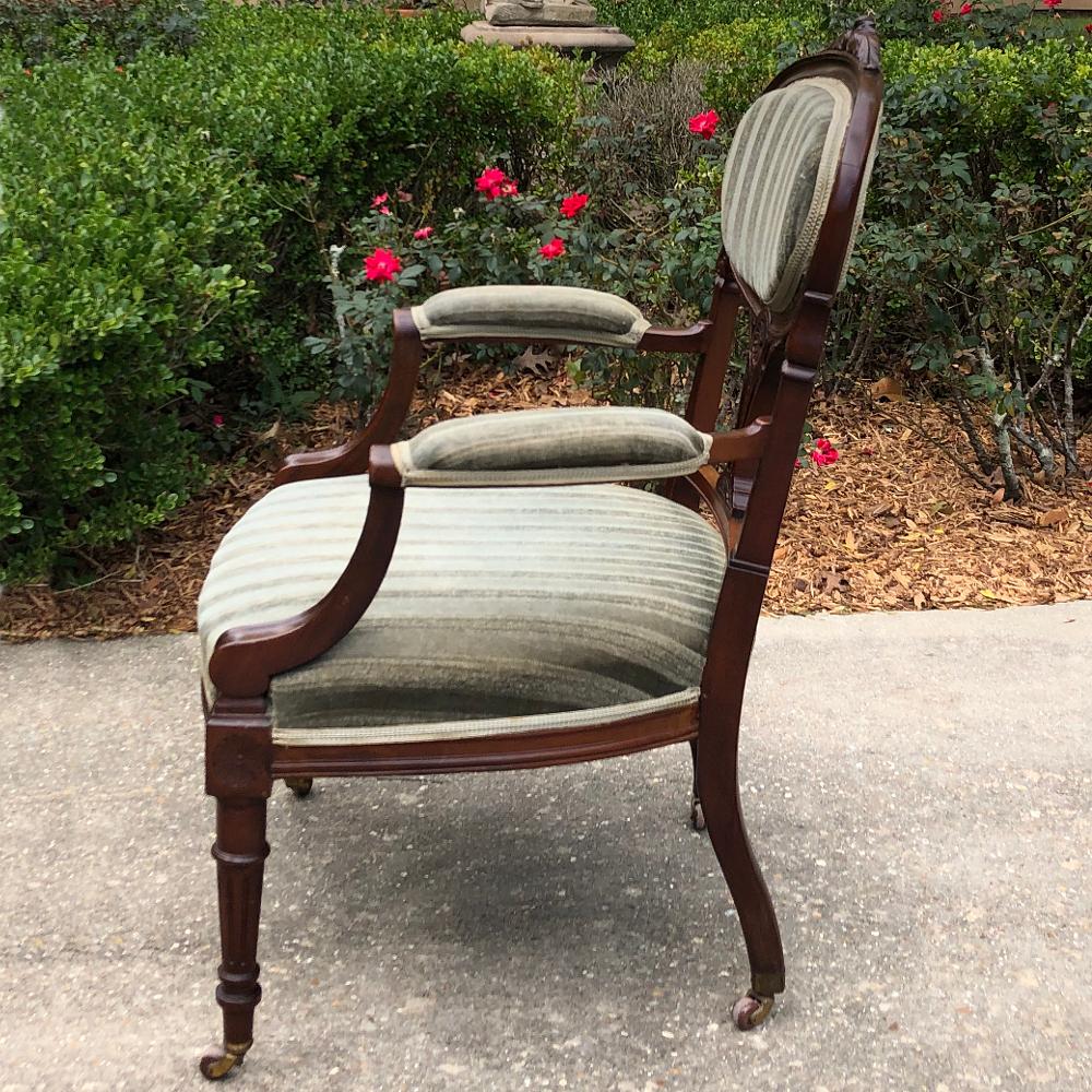 Pair 19th Century French Louis XVI Mahogany Armchairs ~ Fauteuils For Sale 3