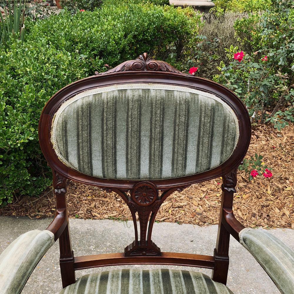 Pair 19th Century French Louis XVI Mahogany Armchairs ~ Fauteuils For Sale 4