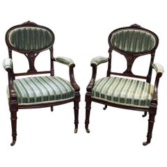 Paire de fauteuils français Louis XVI en acajou du 19ème siècle ~ Fauteuils