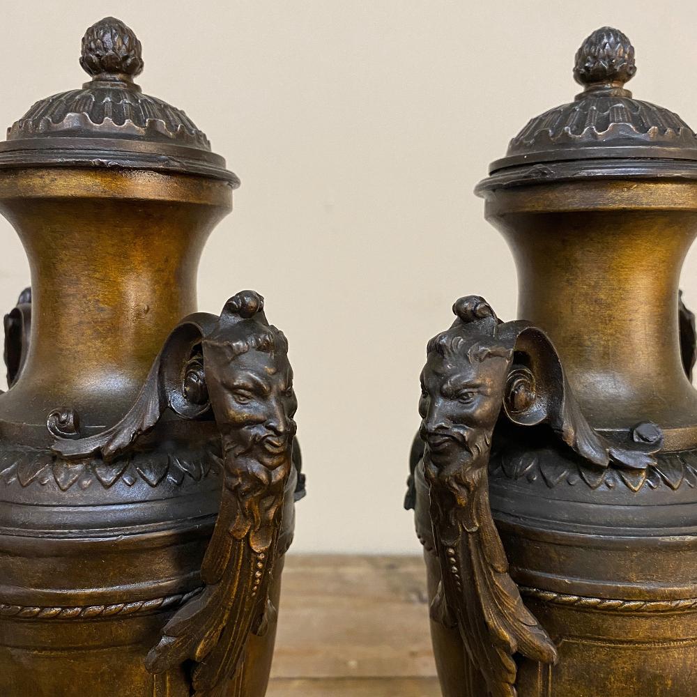 Pair of 19th Century French Louis XVI Mantel Urns on Marble Bases For Sale 3