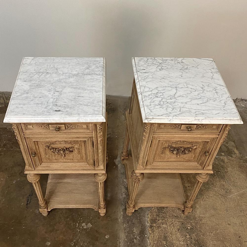 Pair of 19th Century French Louis XVI Marble-Top Nightstands 4