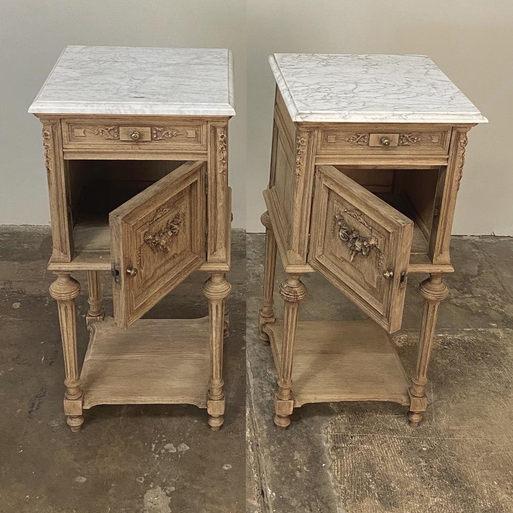 Late 19th Century Pair of 19th Century French Louis XVI Marble-Top Nightstands