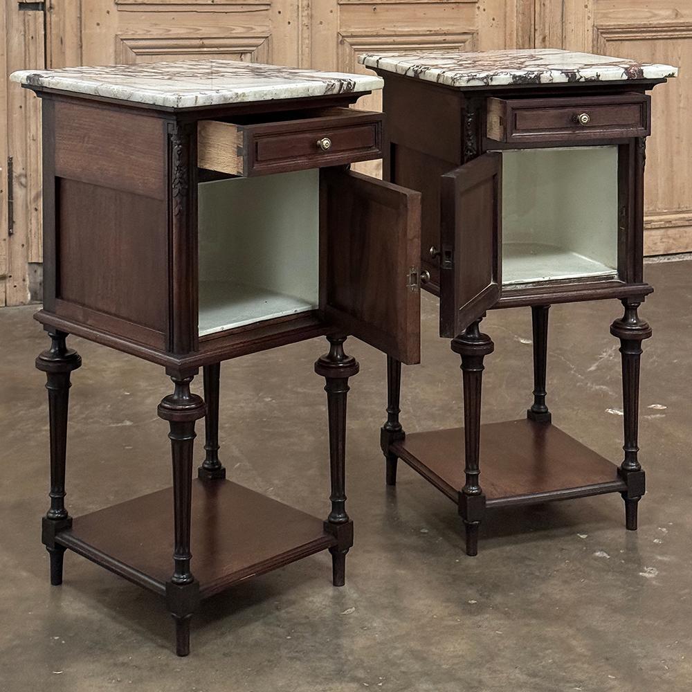 Pair 19th Century French Louis XVI Marble Top Nightstands For Sale 1