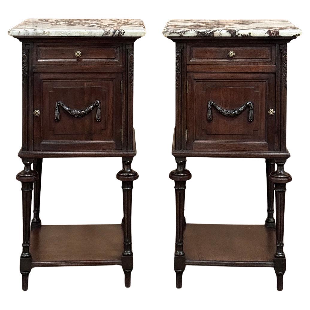 Pair 19th Century French Louis XVI Marble Top Nightstands For Sale