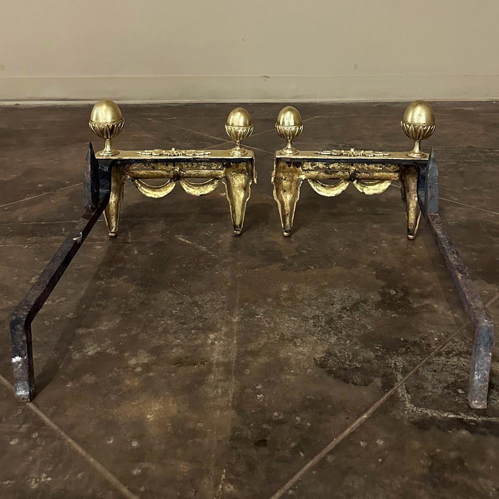 Pair 19th Century French Louis XVI Neoclassical Bronze Andirons For Sale 2