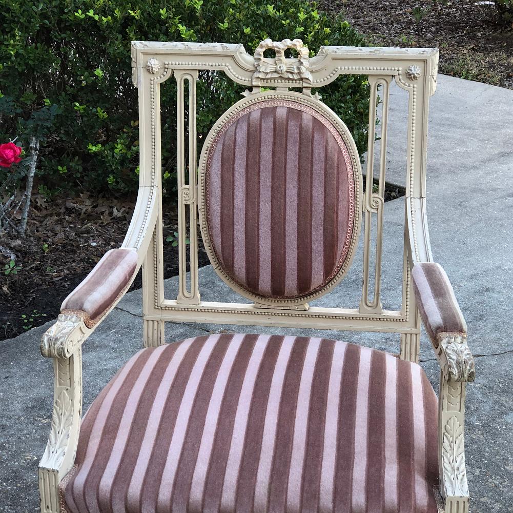 Pair of 19th Century French Louis XVI Painted Armchairs For Sale 4