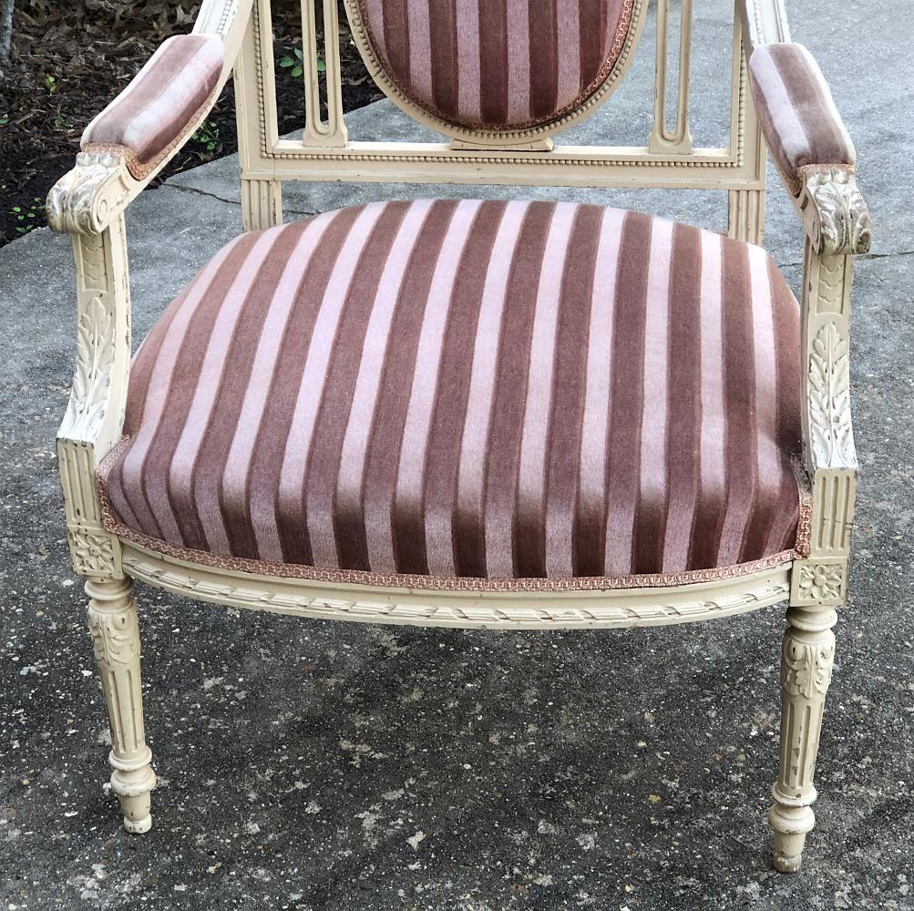 Pair of 19th Century French Louis XVI Painted Armchairs For Sale 5