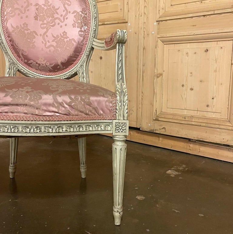 Pair 19th Century French Louis XVI Painted Armchairs For Sale at 1stDibs