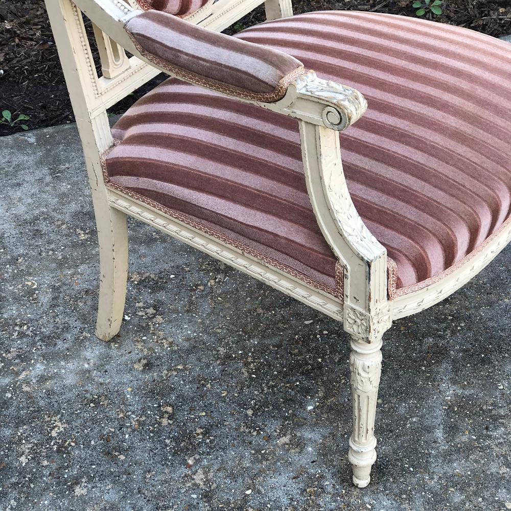 Pair of 19th Century French Louis XVI Painted Armchairs For Sale 6