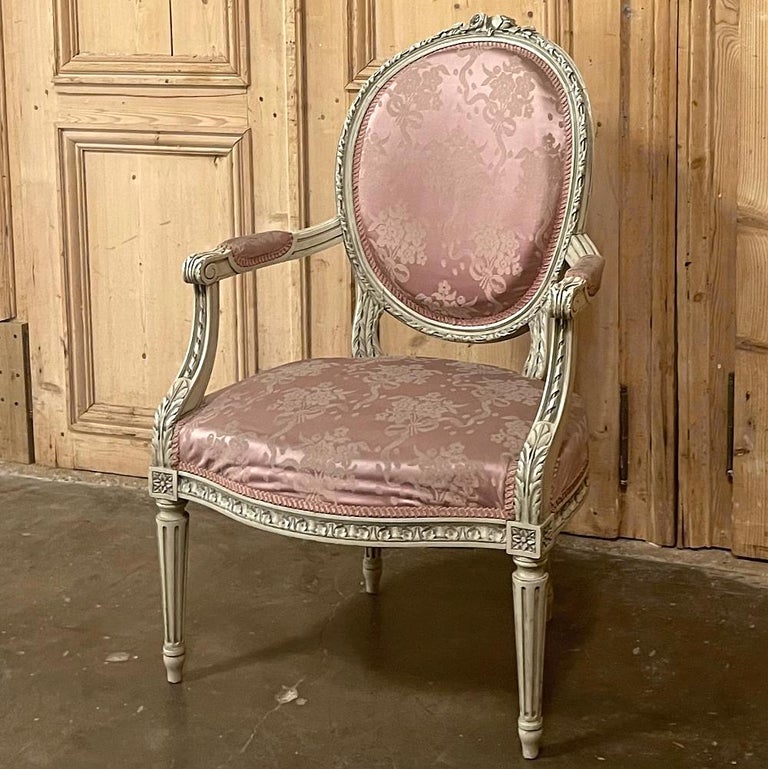 Pair 19th Century French Louis XVI Painted Armchairs For Sale at 1stDibs