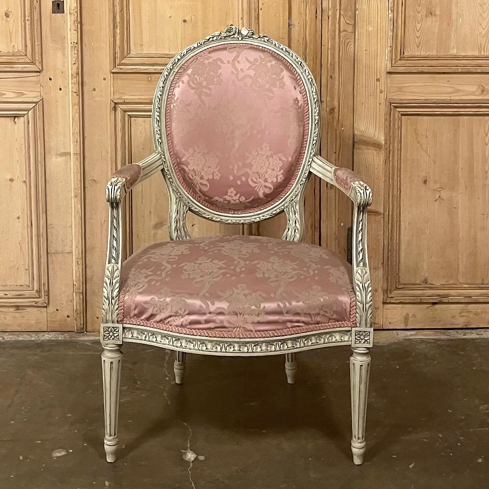 Pair 19th Century French Louis XVI Painted Armchairs For Sale 7
