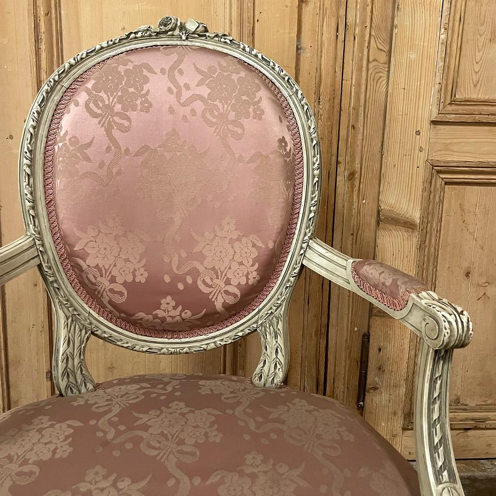 Pair 19th Century French Louis XVI Painted Armchairs For Sale 9