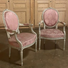 Pair 19th Century French Louis XVI Painted Armchairs