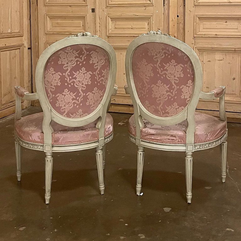 Pair 19th Century French Louis XVI Painted Armchairs For Sale at 1stDibs