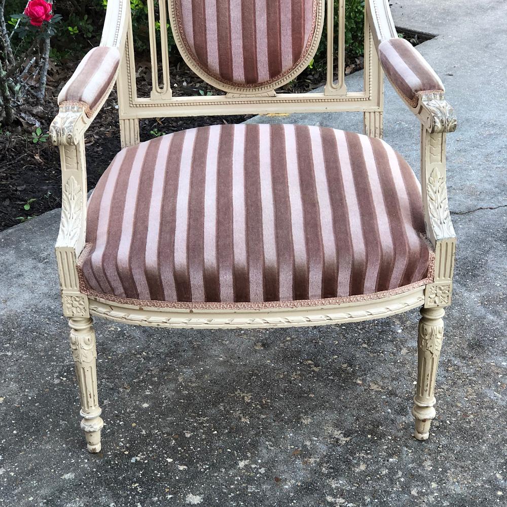 Pair of 19th Century French Louis XVI Painted Armchairs For Sale 2