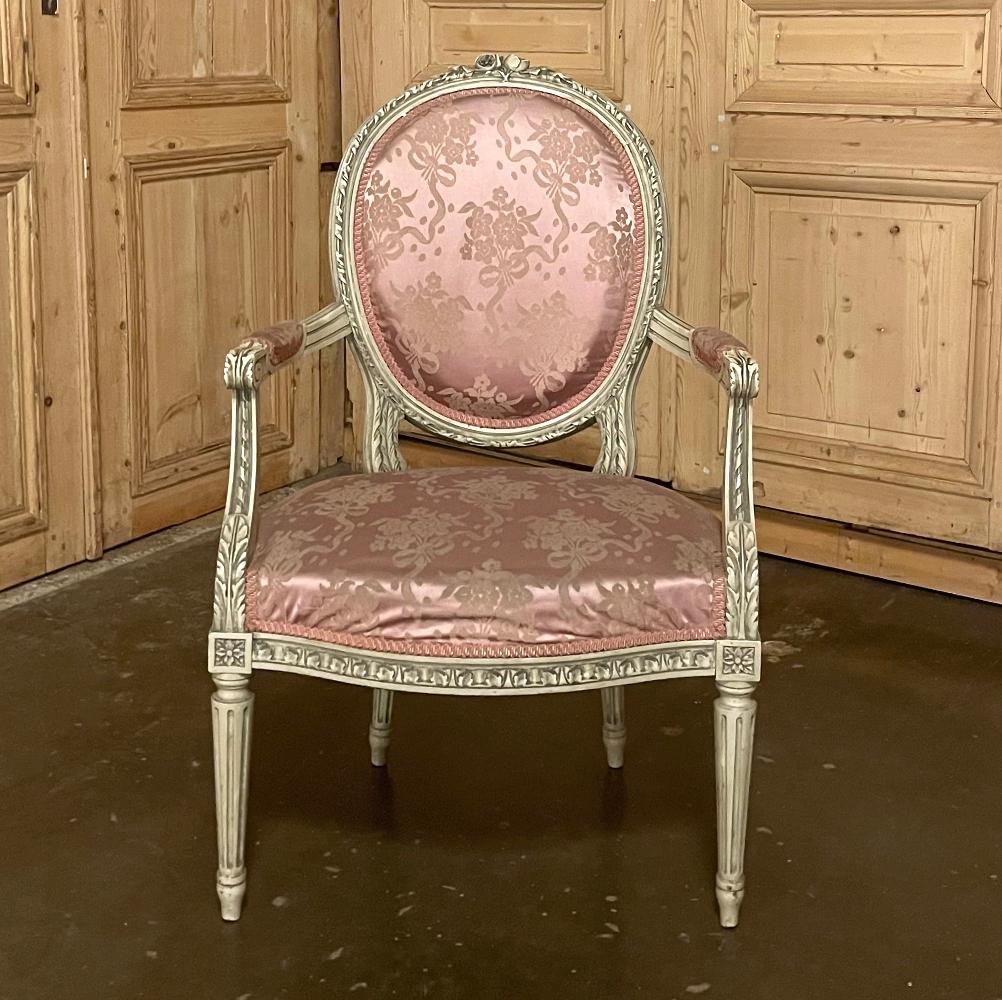 Pair 19th Century French Louis XVI Painted Armchairs For Sale 2