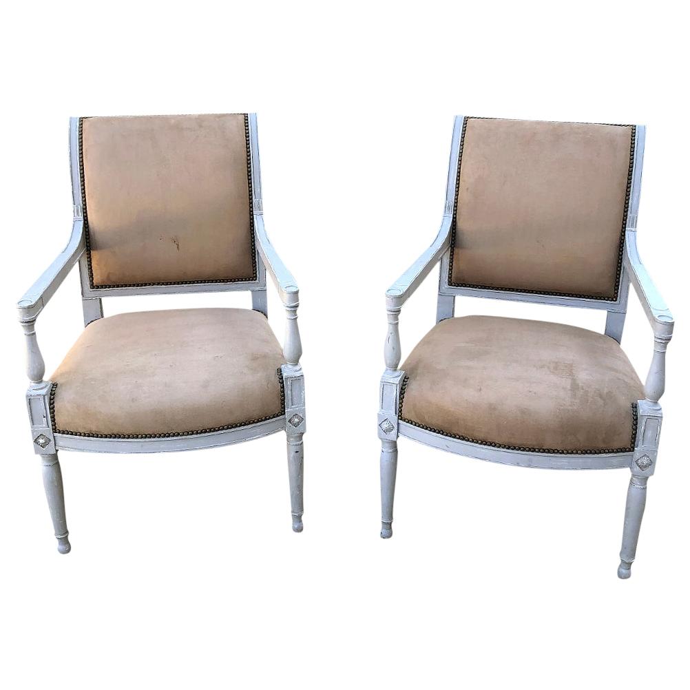 Pair of 19th Century French Louis XVI Painted Armchairs