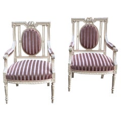 Pair of 19th Century French Louis XVI Painted Armchairs