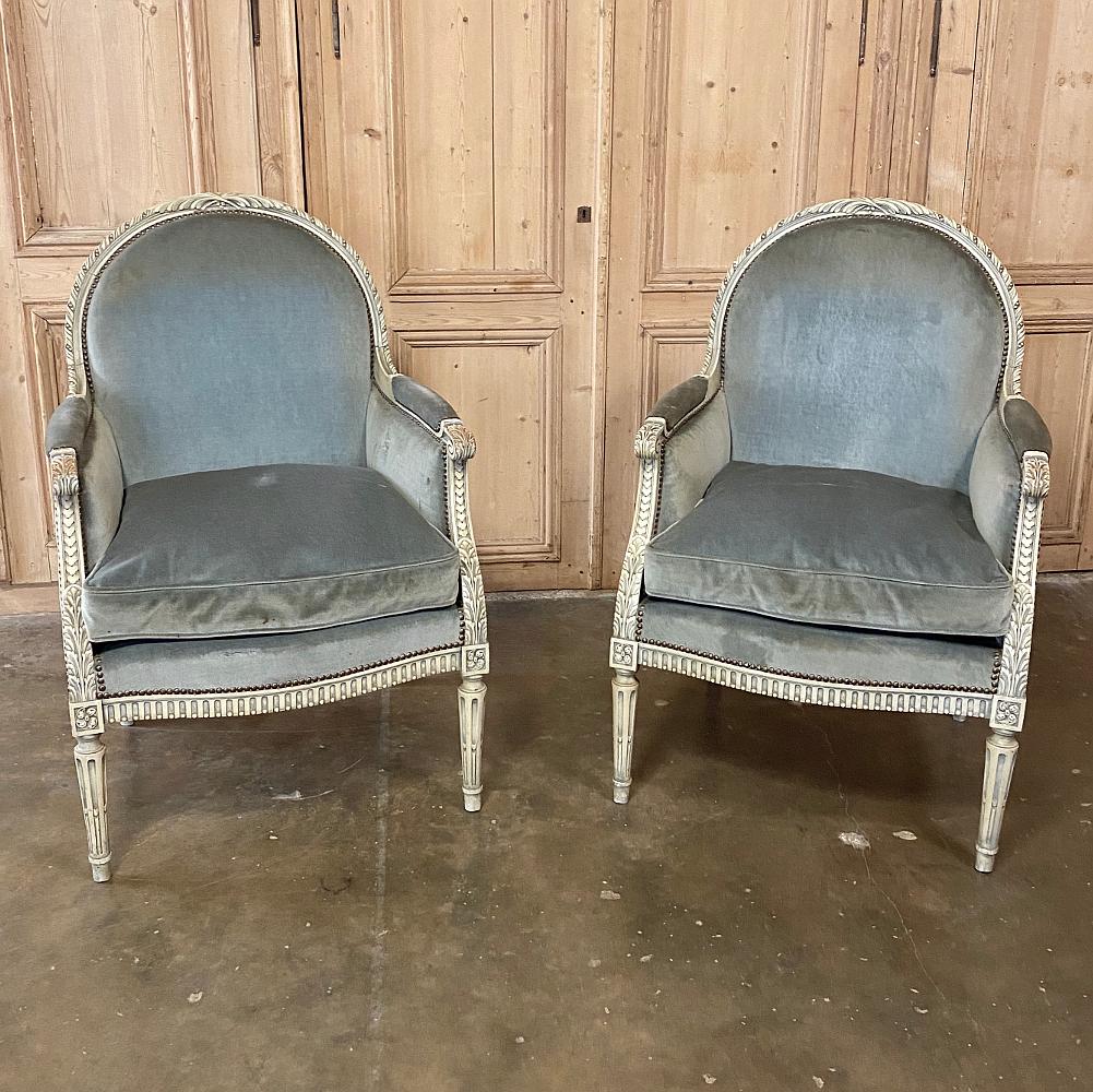 Pair of 19th Century French Louis XVI Painted Bergères, Armchairs In Good Condition In Dallas, TX