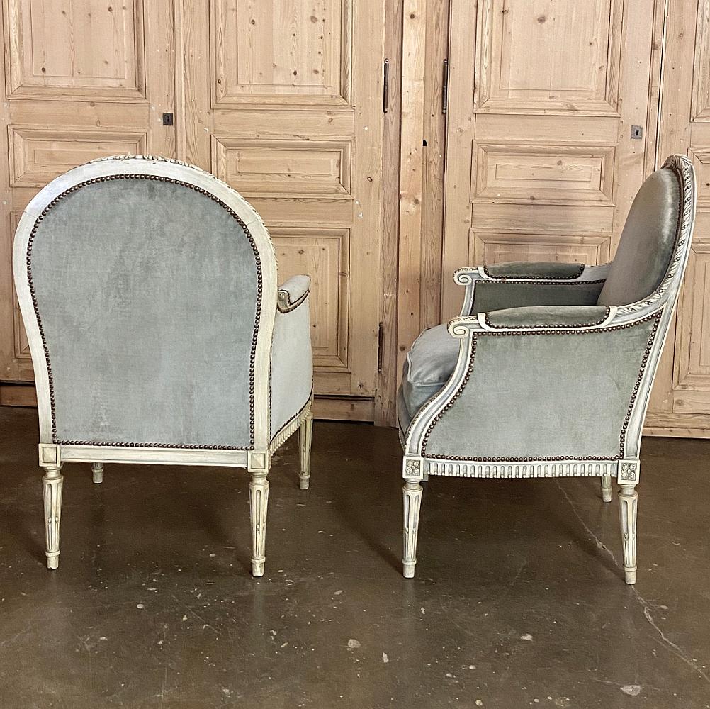 Pair of 19th Century French Louis XVI Painted Bergères, Armchairs 1