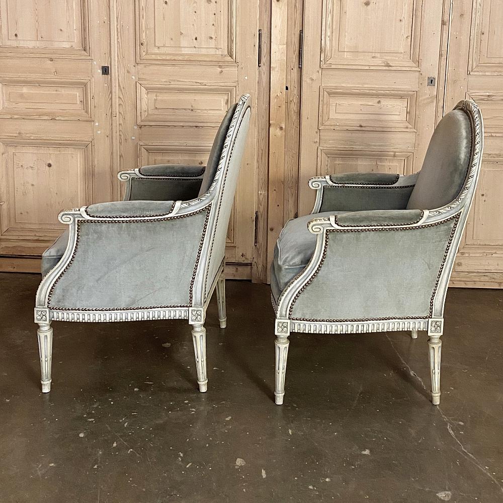 Pair of 19th Century French Louis XVI Painted Bergères, Armchairs 2