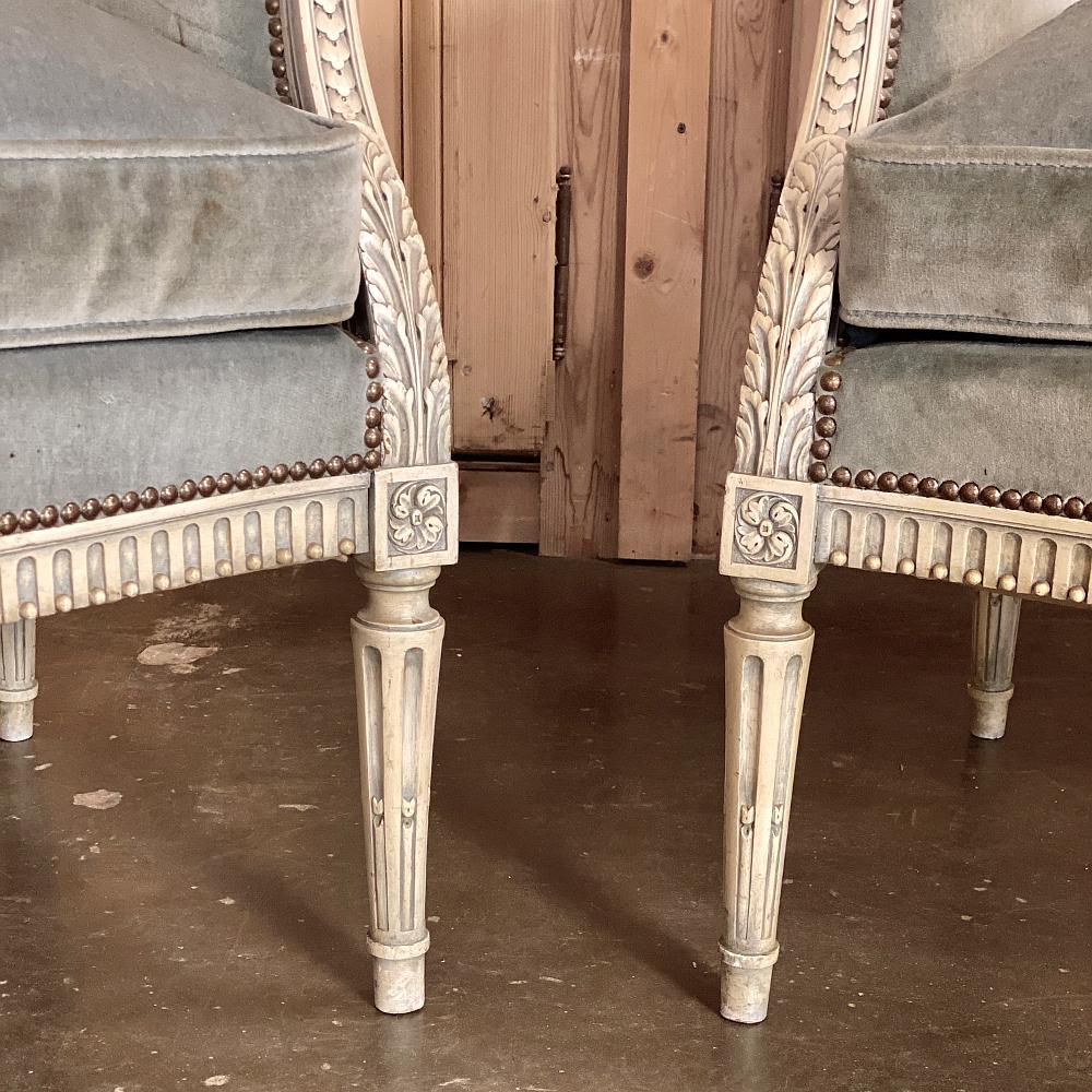 Pair of 19th Century French Louis XVI Painted Bergères, Armchairs 3