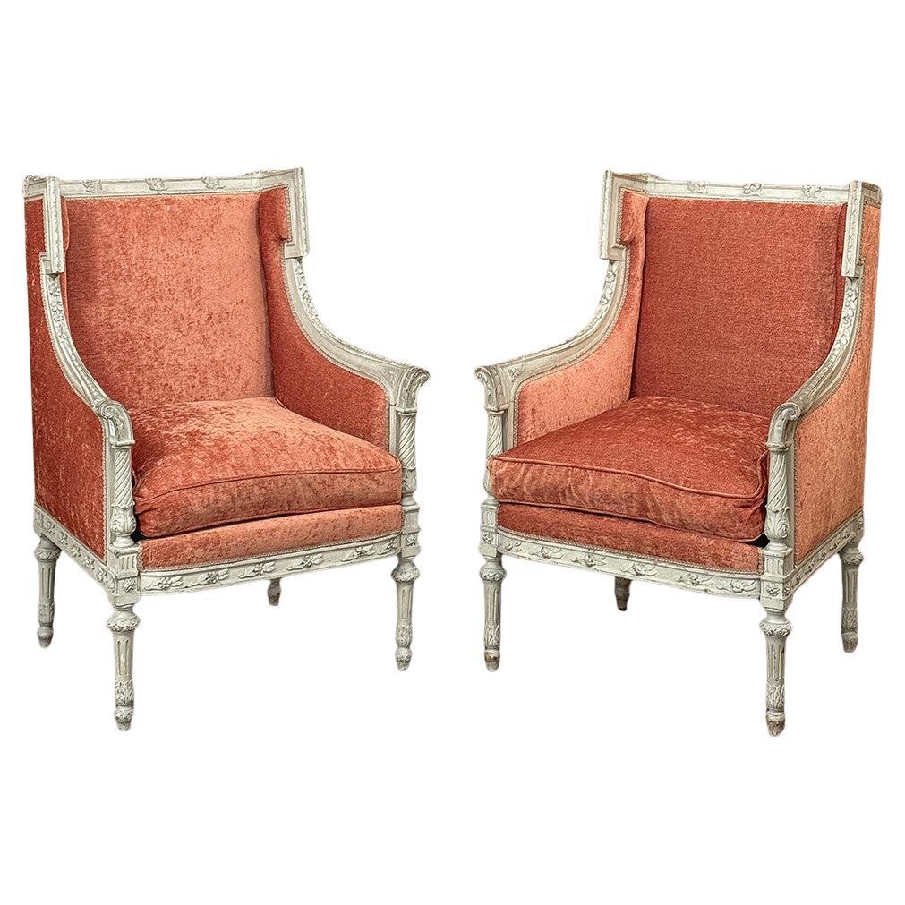 Paire de Bergeres ~ Fauteuils peints Louis XVI du 19ème siècle français