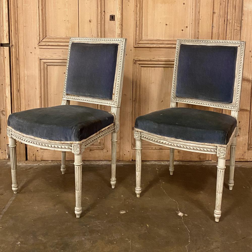 Hand-Carved Pair of 19th Century French Louis XVI Painted Chairs
