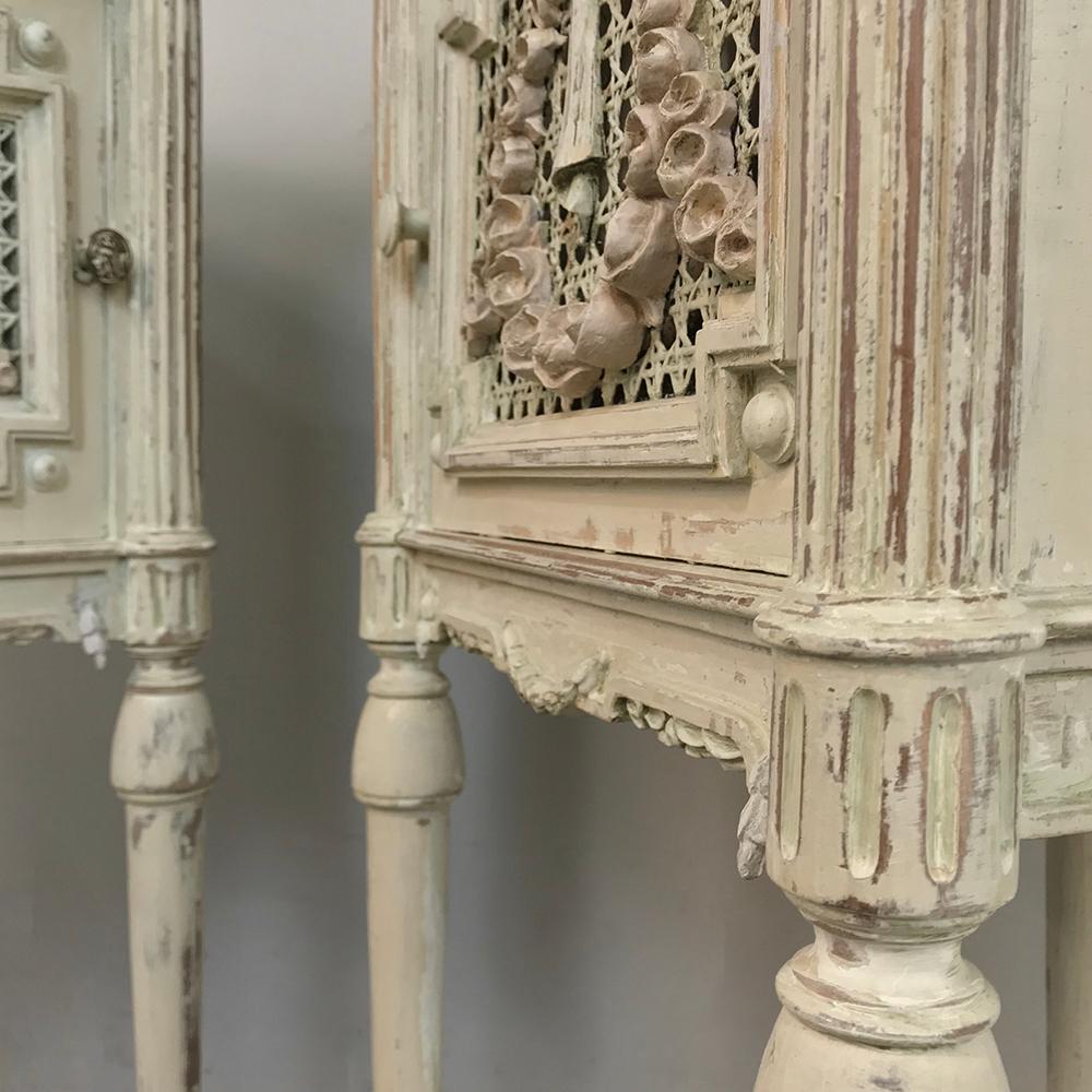 Pair of 19th Century French Louis XVI Painted Marble-Top Nightstands 6