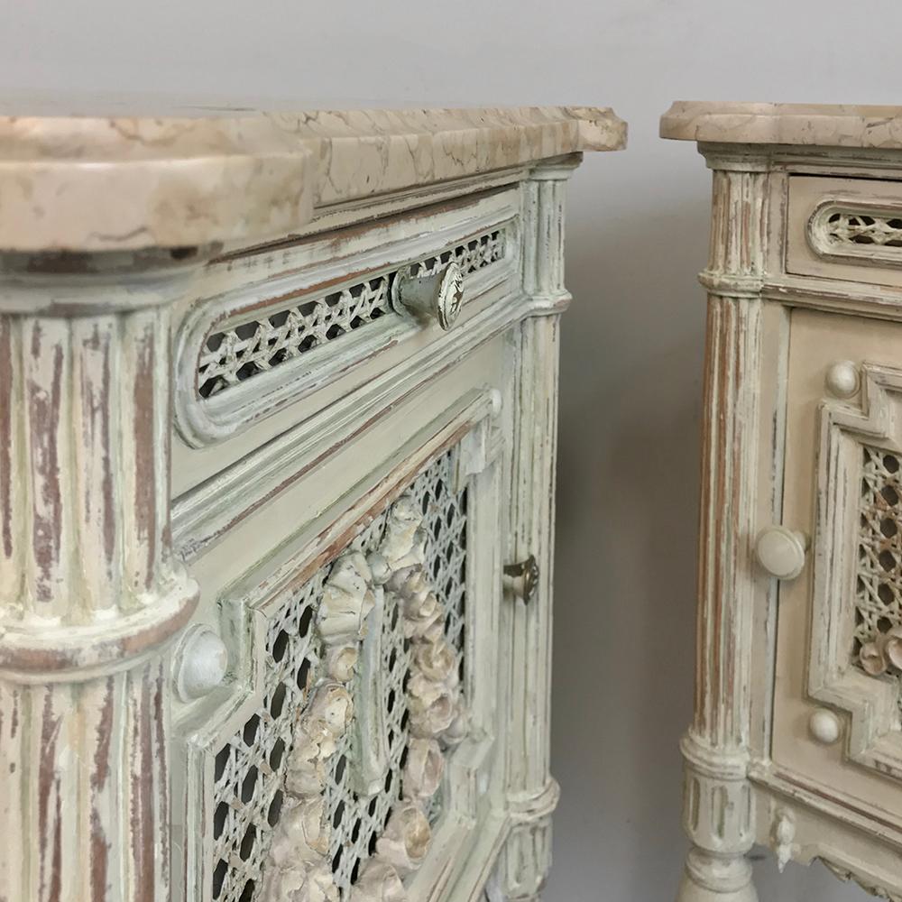 Pair of 19th Century French Louis XVI Painted Marble-Top Nightstands 7